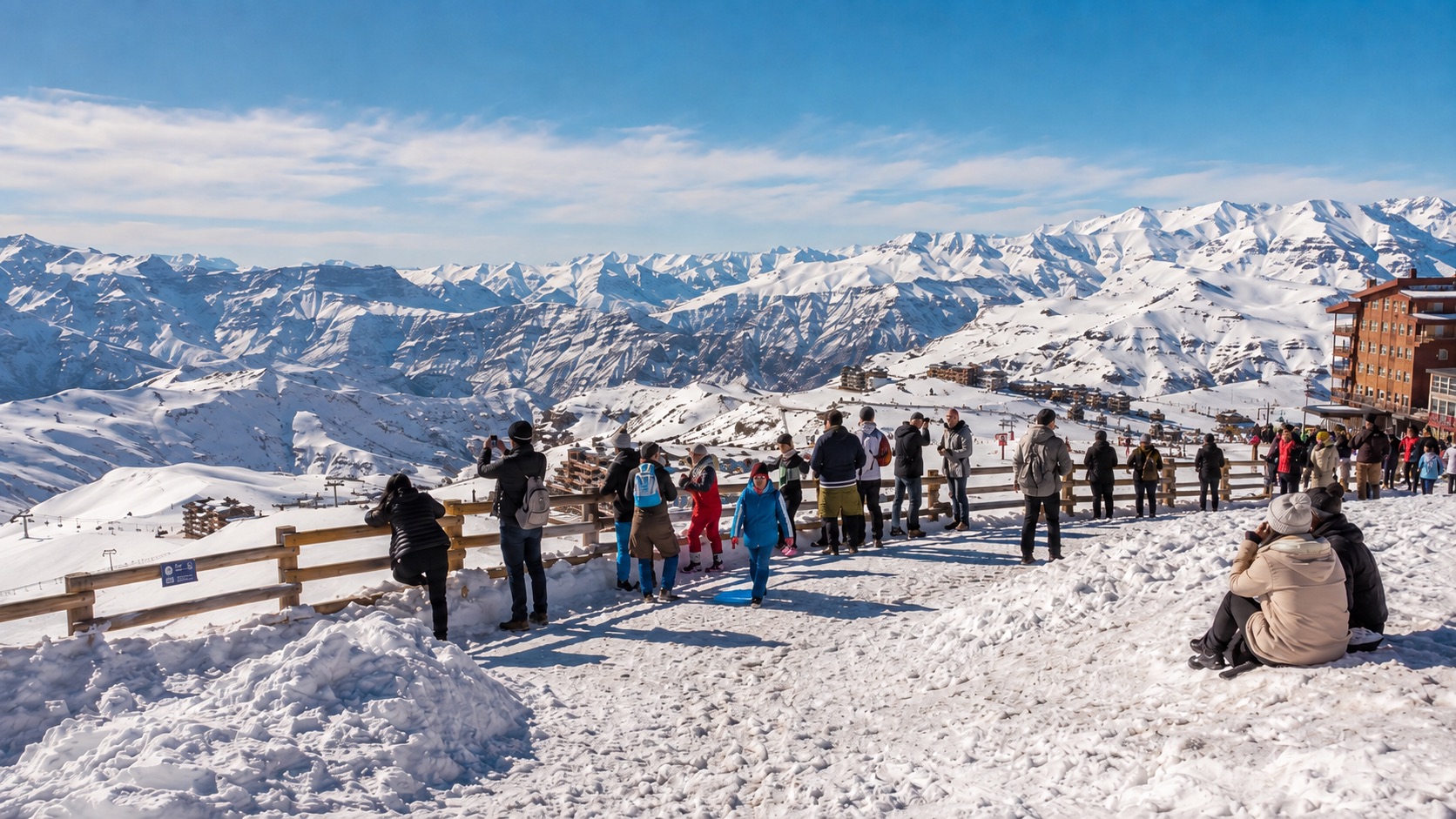 Mirante com neve e montanhas